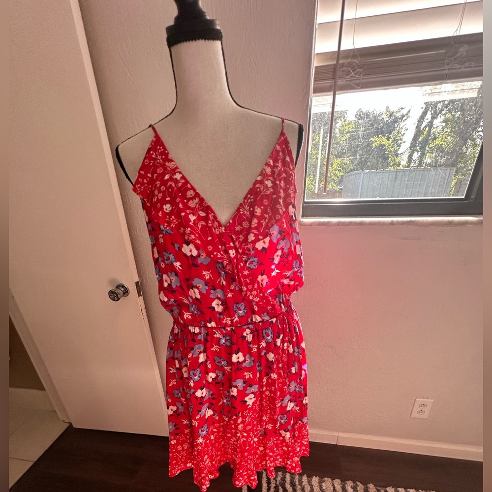 Express Red and White Floral Dress
